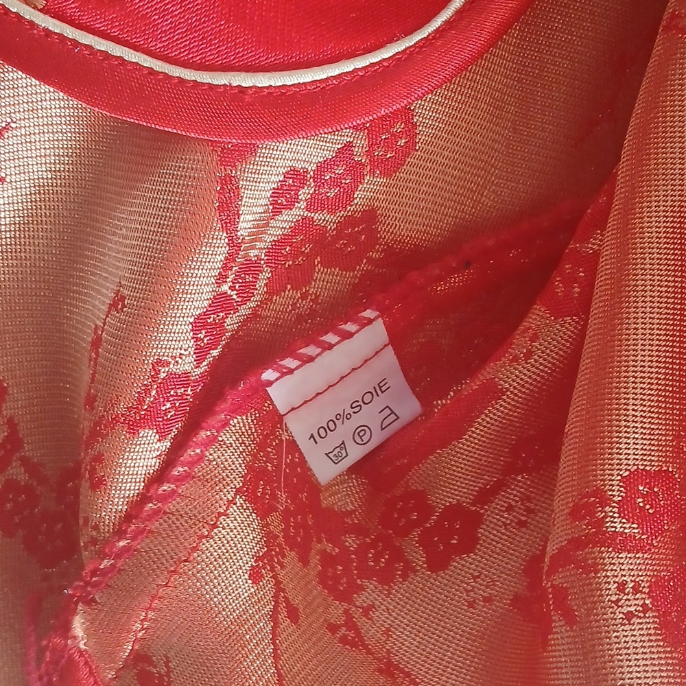 EYC TangiRed Satin Chinese Style Button-Up Top with Gold Floral Detail - Picture 4 of 6